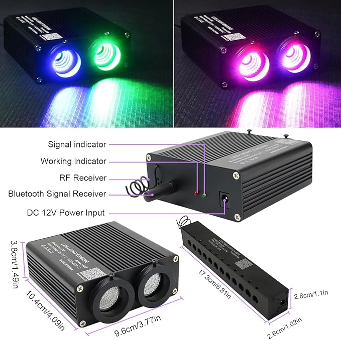 AZIMOM Dual Color 32W 1100pcs Fiber Optic Starlight Headliner Kits 0.03in 13.1ft Strands,RGB Meteor Shooting Star,Sound Activated Remote APP Control IndoorHome Car Headliner Décor