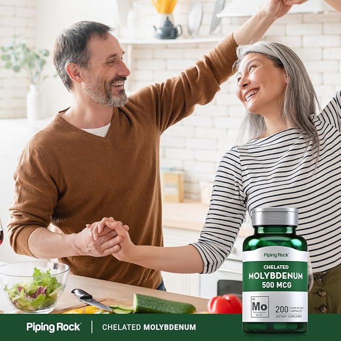 Piping Rock Molybdenum Supplement | 500 mcg | 200 Capsules | Chelated Molybdenum Amino Acid | Non-GMO, Gluten Free