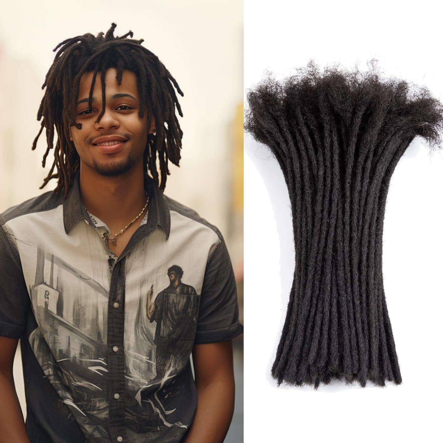 Teresa 8 Inch 0.2Cm Width Loc Extension Human Hair Natural Black 70 Strands Full Hand-Made Permanent Locs Extensions Can Be Dyed