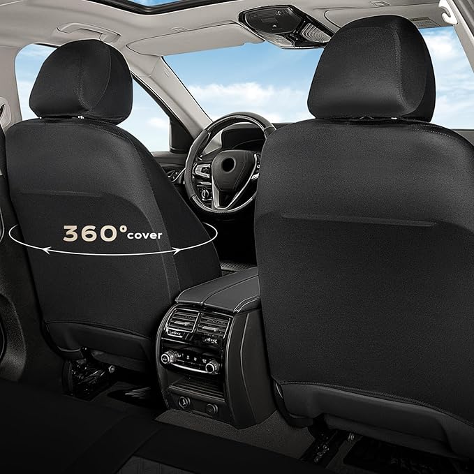 Coverado Car Seat Covers for Front Seats, Luxury Leather Car Seat Cover with Carbon Fiber Weave, Waterproof Automotive Seat Protectors 2-Pack, Driver Seat Covers Universal Fit Most Cars, Black&Gray