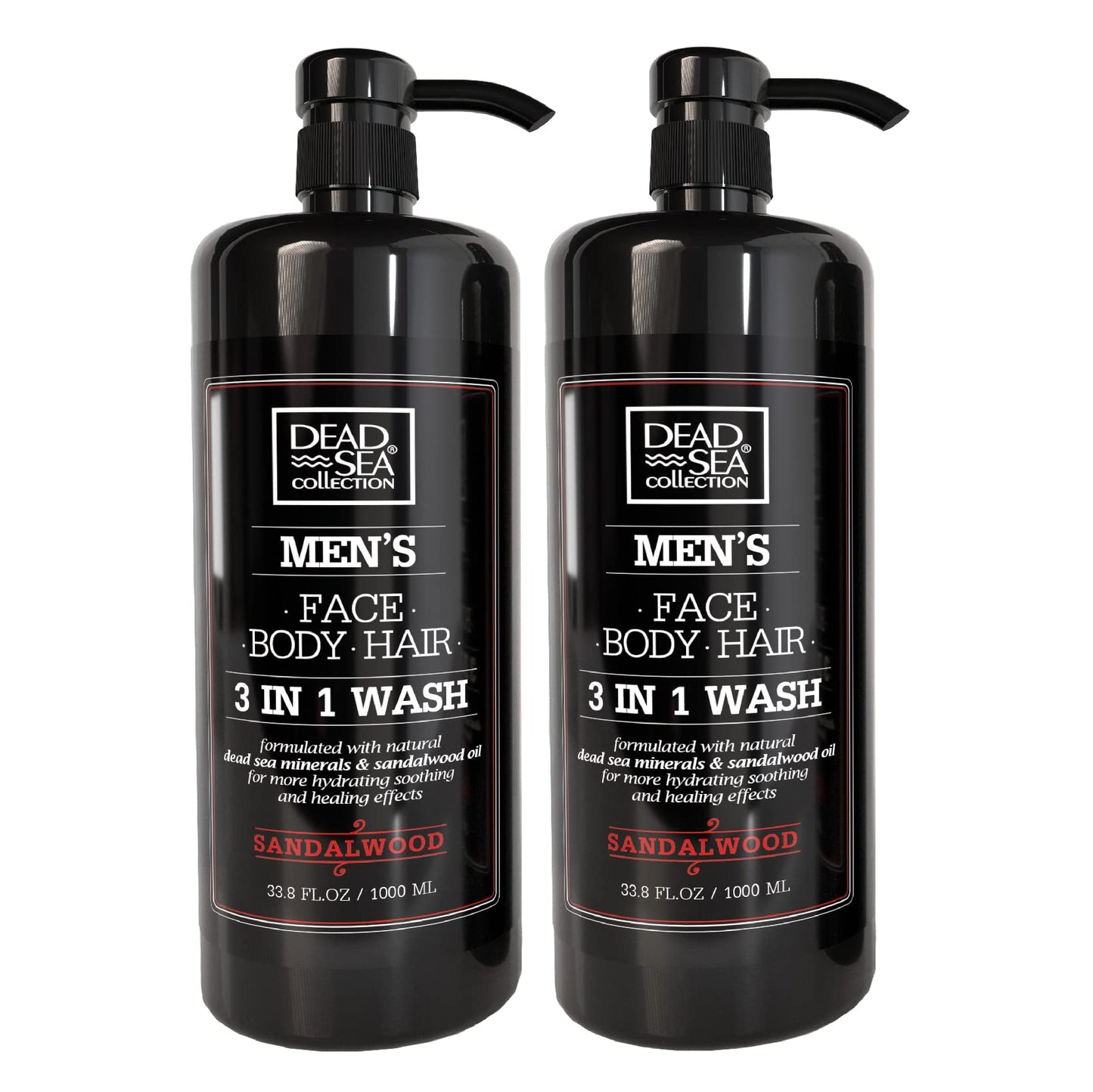 Dead Sea Collection Mens Body Wash 3 In 1 - Sandalwood Body Wash For Men - Shower Gel - Shampoo - Shower Soap For Face And Hair