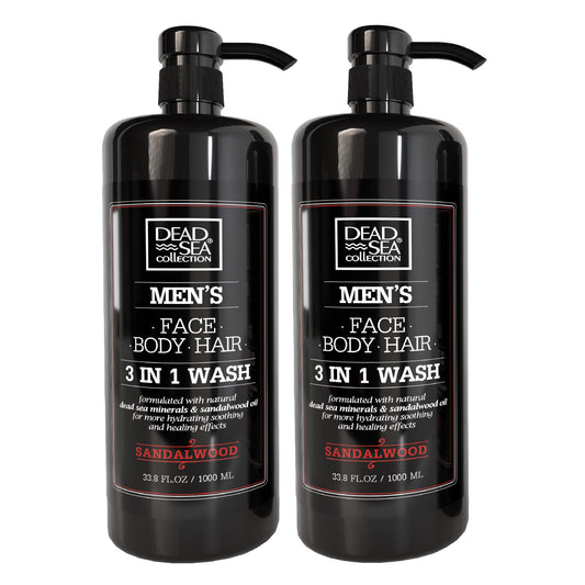 Dead Sea Collection Mens Body Wash 3 In 1 - Sandalwood Body Wash For Men - Shower Gel - Shampoo - Shower Soap For Face And Hair