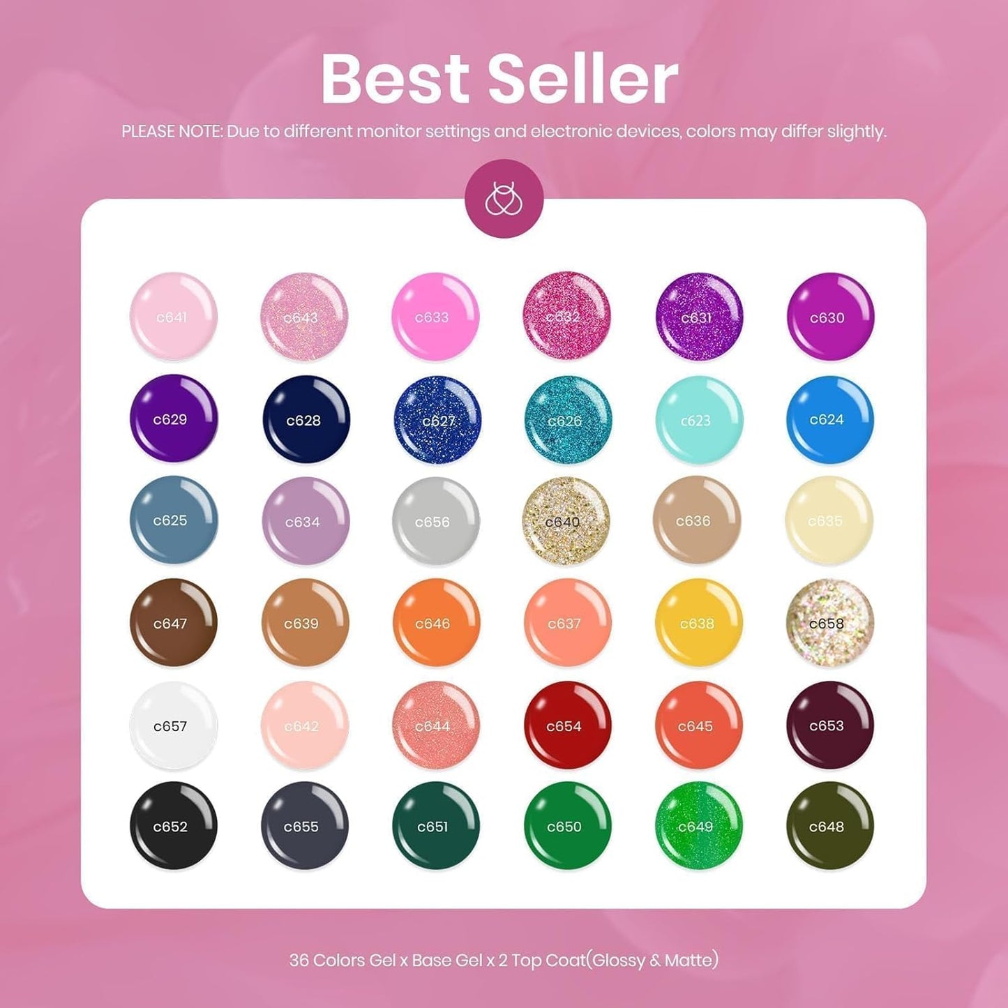 44-Piece Gel Nail Polish Kit | UV Light | 24 Colors | Base & Top Coats | Gifts for Women