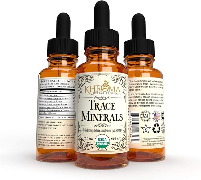 Organic Trace Minerals - by Khroma Herbs - 2 oz Liquid Plant-Based Trace Mineral Blend - Designed for Maximum Absorption - 30 Servings