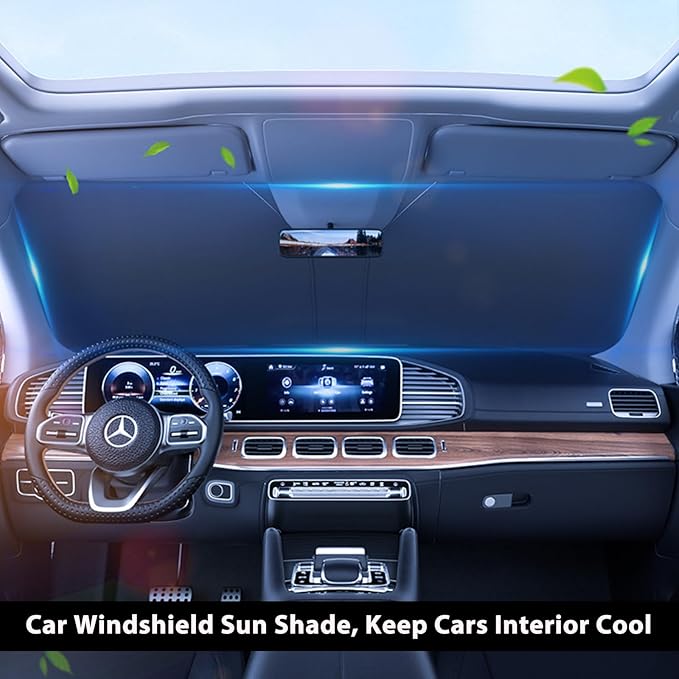 Kairiyard Car Windshield Sun Shade, 240T Thickened Block Heat and Sun Keep Cars Interior, Foldable Automotive Sunshade for Car SUV Truck Front Windshield (57.09x 31.5 inch)