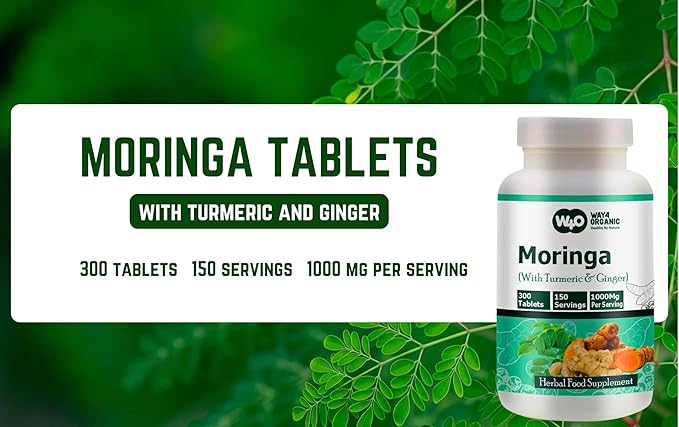 Moringa Tablets with Turmeric and Ginger, 300 Pills, 5 Month Supply, 150 Serving, 1000 Mg per Serving. One Capsule with Multiple Benefits - Supports Digestive Health(Pack of 1)