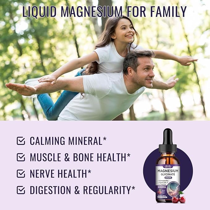 (2 Pack) Magnesium Glycinate Liquid Drops 500mg, with Vitamin B6, Ashwagandha, L - Theanine, Chamomile, Magnesium Glycinate Supplement High Absorption for Sleep, Stress, Energy Mood - Cherry Flavor