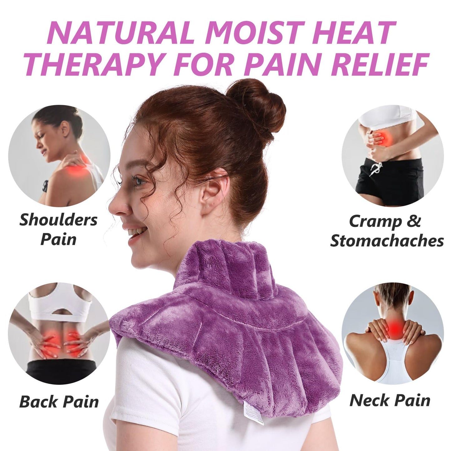 Heating pad Microwavable with Washable Cover 6 * 12" Microwave Moist Heat Pad for Neck Shoulder, Cramps, Back Pain Relief, Warm Compress Rice Bean Bag Hot Pack for Muscles, Joints, Lavender
