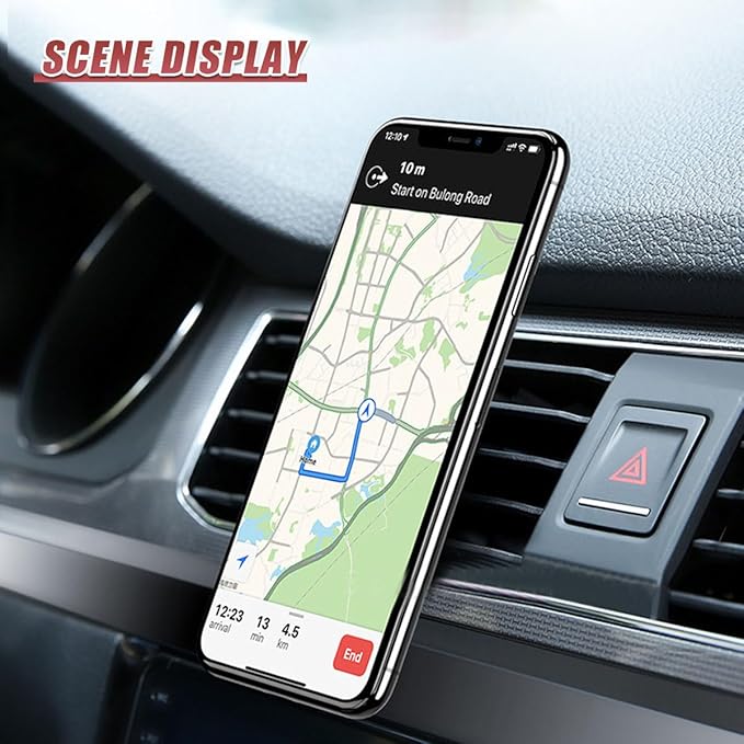 YoRise Magnetic Car Phone Holder, L Type 360° Rotatable Adjustable Car Air Vent Cellphone Mount, No-Hand Clip-On Navigation Bracket, Universal Vehicle Smartphones Stand Accessories (Silver)