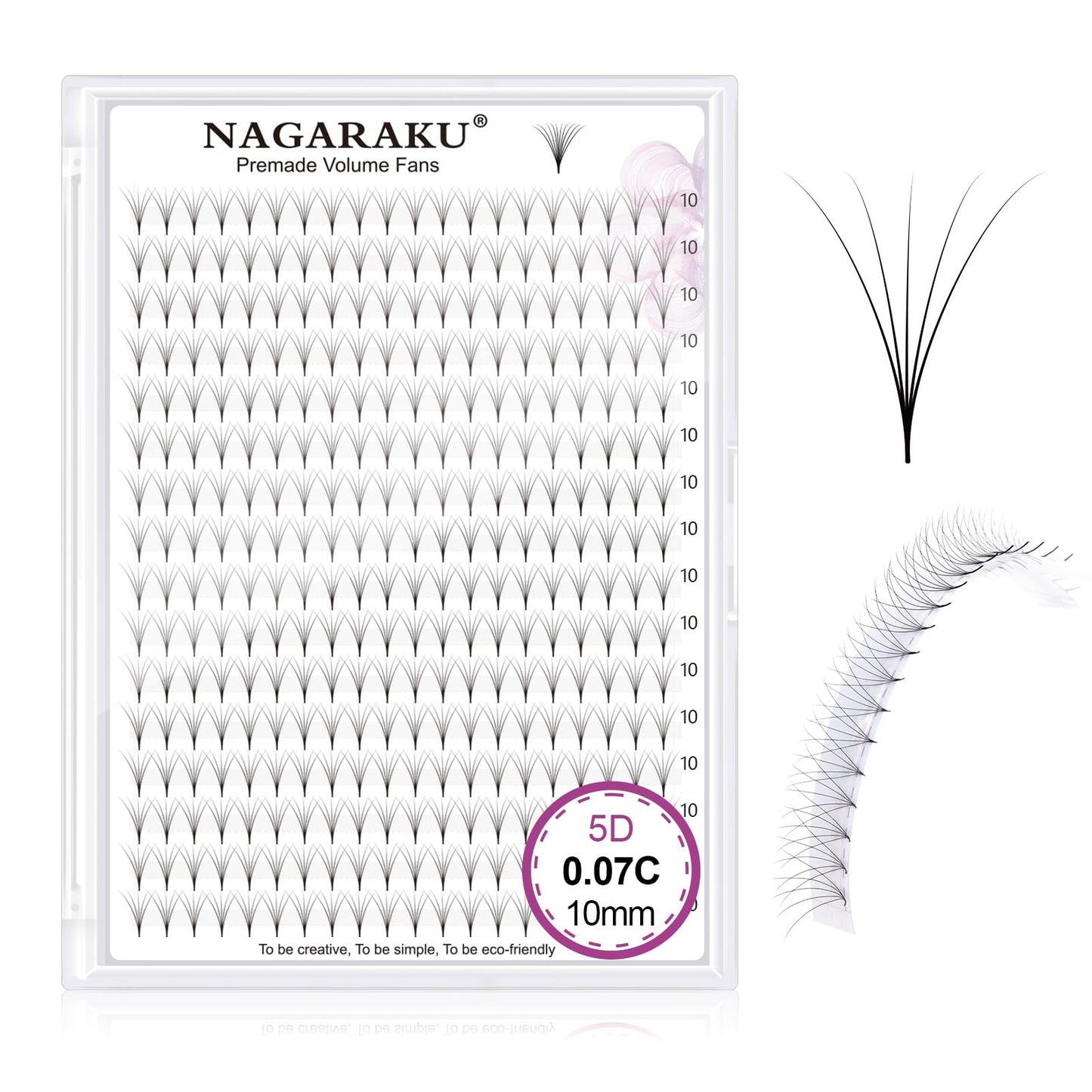 Nagaraku Premade Fans Eyelash Extensions 320 Fans 5D Volume 0.07Mm C Curl 10Mm Sharp Narrow Stem Clusters Thin Pointy Base Russi