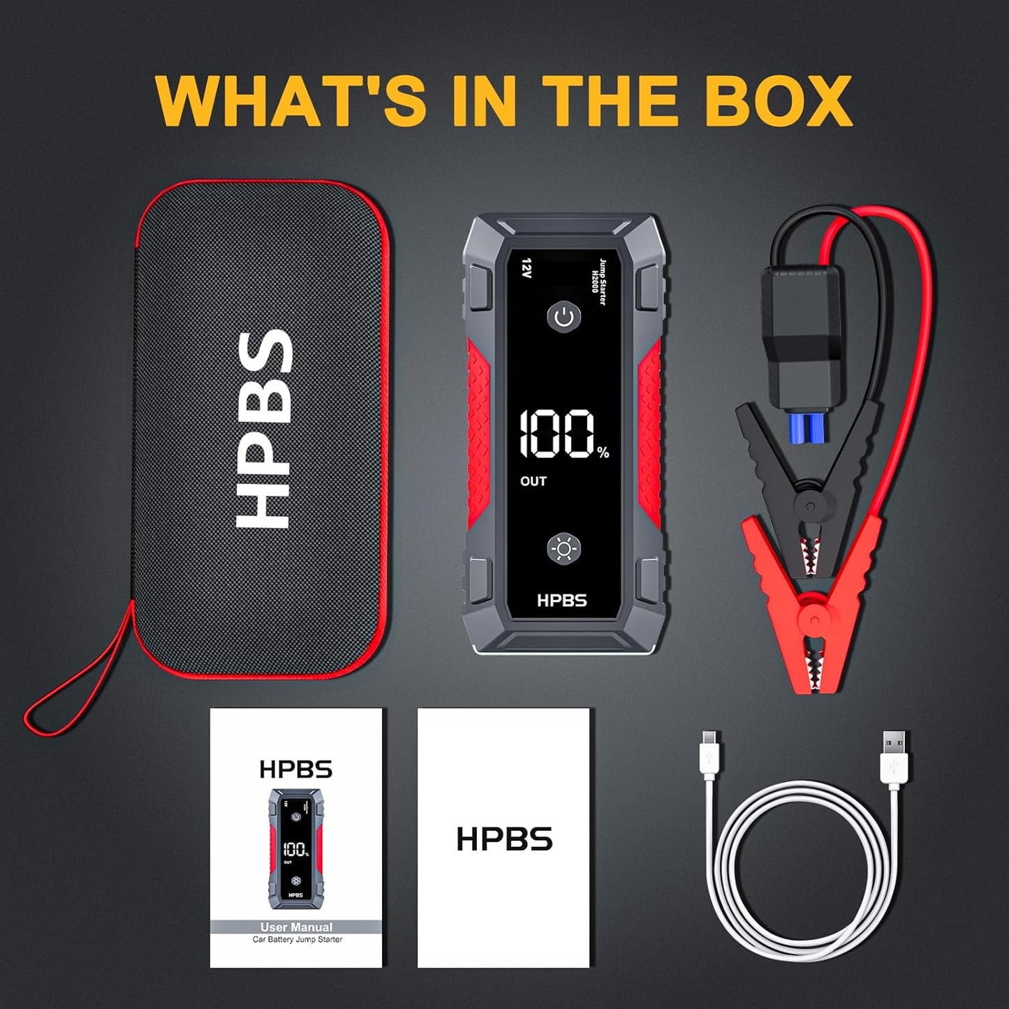 Jump Starter - 4000A Jump Starter Battery Pack for Up to 10.0L Gas and 8.0L Diesel Engines, Model H2000 12V Portable Car Battery Jump Starter Box with 3.0" LCD Display