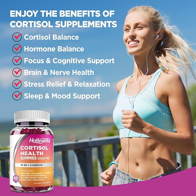 Cortisol Supplements for Women Men, Cortisol Gummies with Ashwagandha, Magnesium, L-Theanine, Phosphatidylserine, B6 for Cortisol Detox, Relaxation, Sleep, Focus, Sugar-Free, Vegan, 120