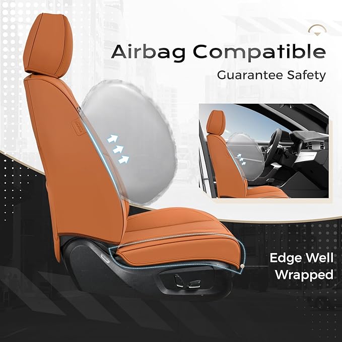 Coverado Seat Covers, Car Seat Covers Full Set, Leather Seat Covers for Cars, Car Seat Protector, Orange Car Seat Covers Front Seats and Back Seats Universal Fit for Most Cars