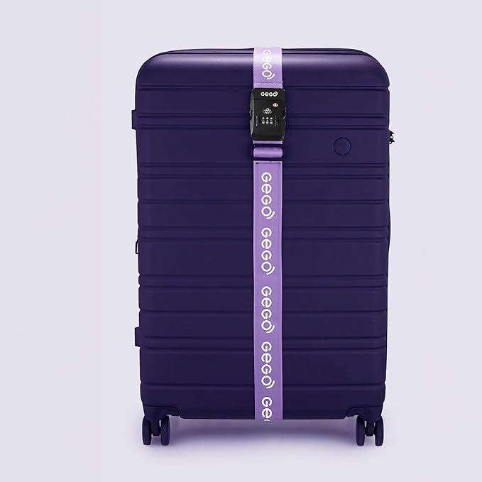 GEGO Premium Travel Kit, Sleep Mask 3D Contoured Eye with Soft Memory Foam, Luggage Tag Waterproof Resistant and Strap with Lock for Luggage TSA Approved (Sleep Mask Purple/Luggage Tag Red)