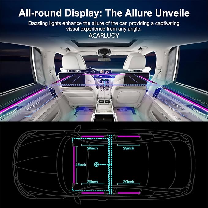 Acrylic Car LED Ambient Light, Fiber Optic Interior Light Strip, 24 Million Types, Ambient Light KKT that Swings with The Melody of Music (Dreamcolor 22 in 1)