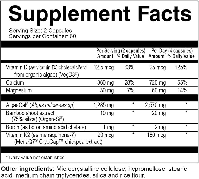 NatureCity True-Osteo Plant-Based Supplement for Bone Strength | AlgaeCal Calcium & Magnesium, Plant-Based Vitamin D3, Vitamin K2, Silicon| Gentle on Stomach (360 Capsules)