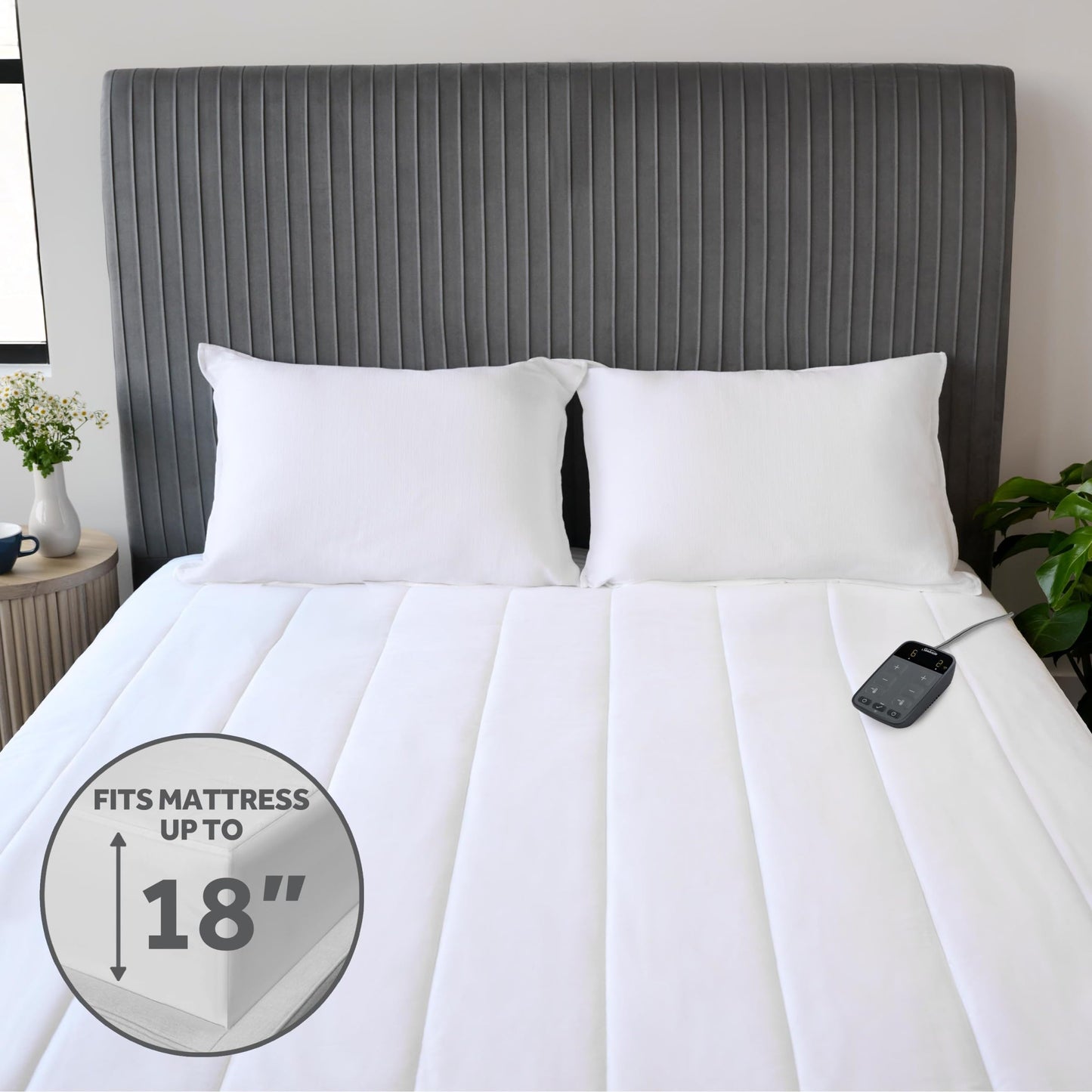 Sunbeam Polyester Wi-Fi Connected Mattress Pad, Electric Blanket, 10 Heat Settings, Queen Size