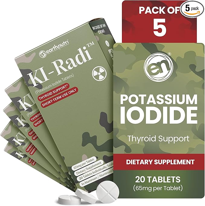 KI-Radi™ Potassium Iodide Tablets 65 mg – High Potency Iodine Supplement for Thyroid Support, Emergency Preparedness – Potassium Supplement in Foil-Foil Blister Seal – 20 Tablets (5 Pack)