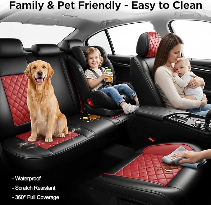 Fit for Venue Seat Covers Compatible with Hyundai Venue 2020-2026 - Waterproof Breathable Leather Automotive Seat Cushions Protector,Only 2 Front seat Covers(Red)