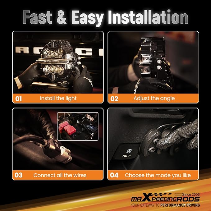 maXpeedingrods 2 X 3.5 Inch Off Road Lights 160W 19200LM, LED Light Bar with 270°Side Shooter,Amber/White DRL for Jeep Trucks SUV Pickup ATV Motorcycles, Spot Light with Black Covers