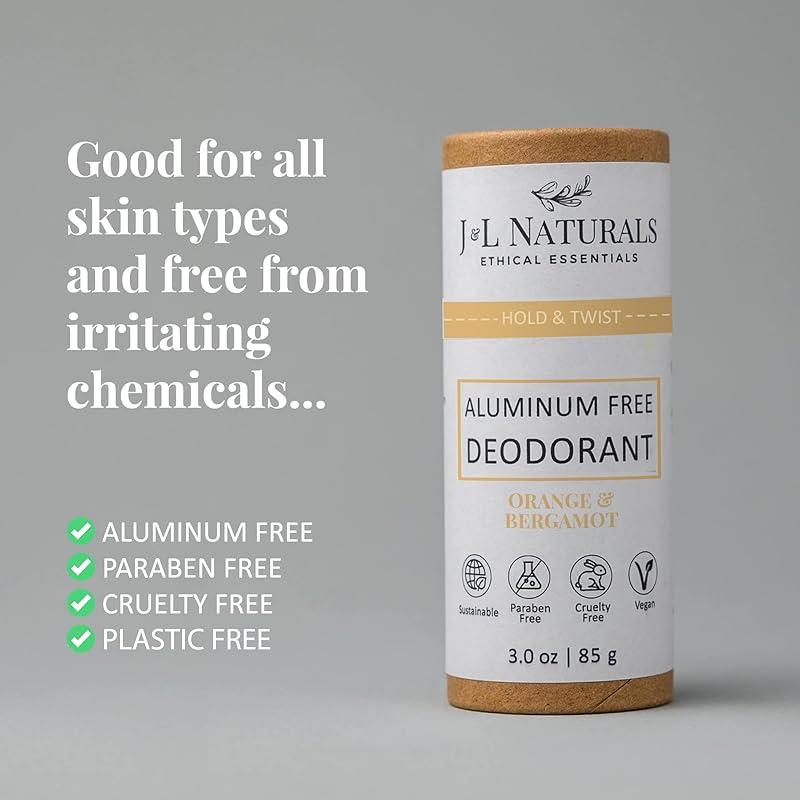 J&L Naturals Aluminum Free Deodorant for Men & Women | 100% Natural Ingredients With Coconut Oil, Shea Butter, & Essential Oils | Sustainable, Eco-Friendly (Orange & Bergamot, 3.0 Oz (Pack of 4))