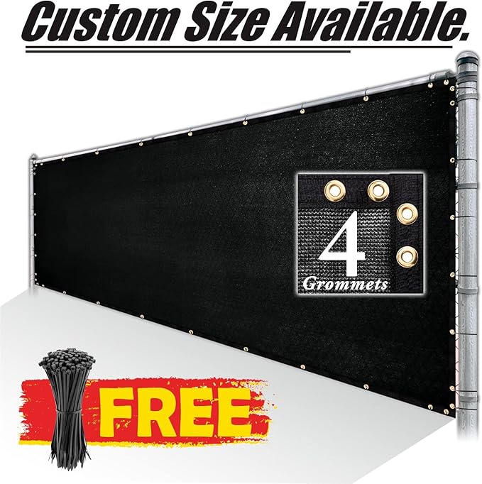 Royal Shade Custom Size 6' x 59' Black Fence Privacy Screen Windscreen Cover Netting Mesh Fabric Cloth - Cable Zip Ties Included (We Make Custom Size)