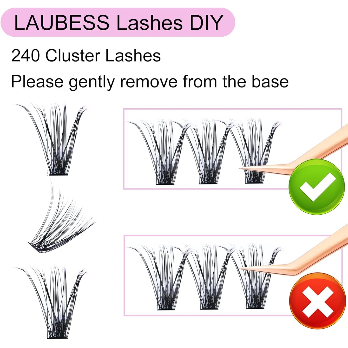 Lash Clusters LAUBESS Individual Lashes Waterproof Eyelash Clusters Mixed Tray Cluster Eyelash Extensions Soft Cluster Lashes for Beginners (40D-D-20)