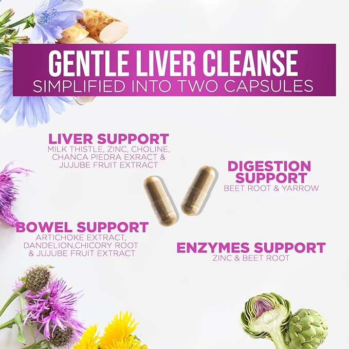 Liver Cleanse Detox & Repair Supplement – 21 Herb Formula with Milk Thistle, Dandelion, Artichoke, Chicory Root & Beet – Natural Liver Support for Detox & Wellness – Non-GMO, Vegan – 60 Capsules