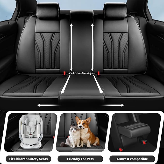 Fit Rogue Car Seat Covers Compatible with Nissan Rogue 2011-2025 2026 - Premium Leather， Waterproof Breathable， All-Weather Seat Cushion Protecto&Airbag Compatible (2 Front Seat All Black)