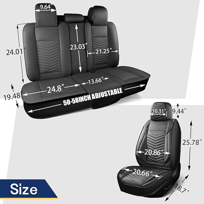 Nappa Leather Car Seat Covers Full Set, Black Car seat Protector 5 Seats, Waterproof Car Seat Cushion, Universal Automotive Seat Covers Fit for SUV Truck Pick-up Sedan, Front and Rear