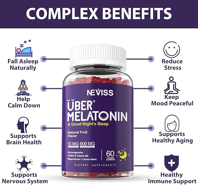 Melatonin Gummies 10mg 20mg for Adults, Melatonin 10 mg per Gummy with Ashwagandha, Magnesium Glycinate, GABA, L-theanine, Valerian Root & Lemon Balm, Rest Support Supplement, Grape Flavor, 2-Pack