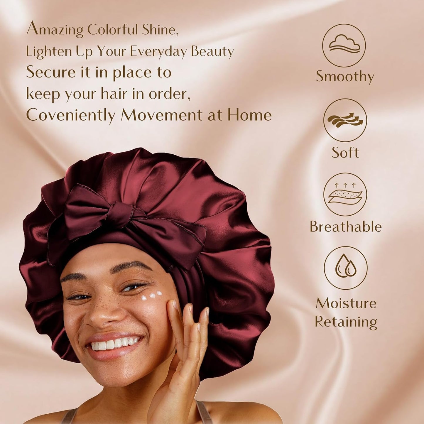 Silk Sleeping Bonnet for Women | Double Layer Satin Lined | Curly Hair, Black