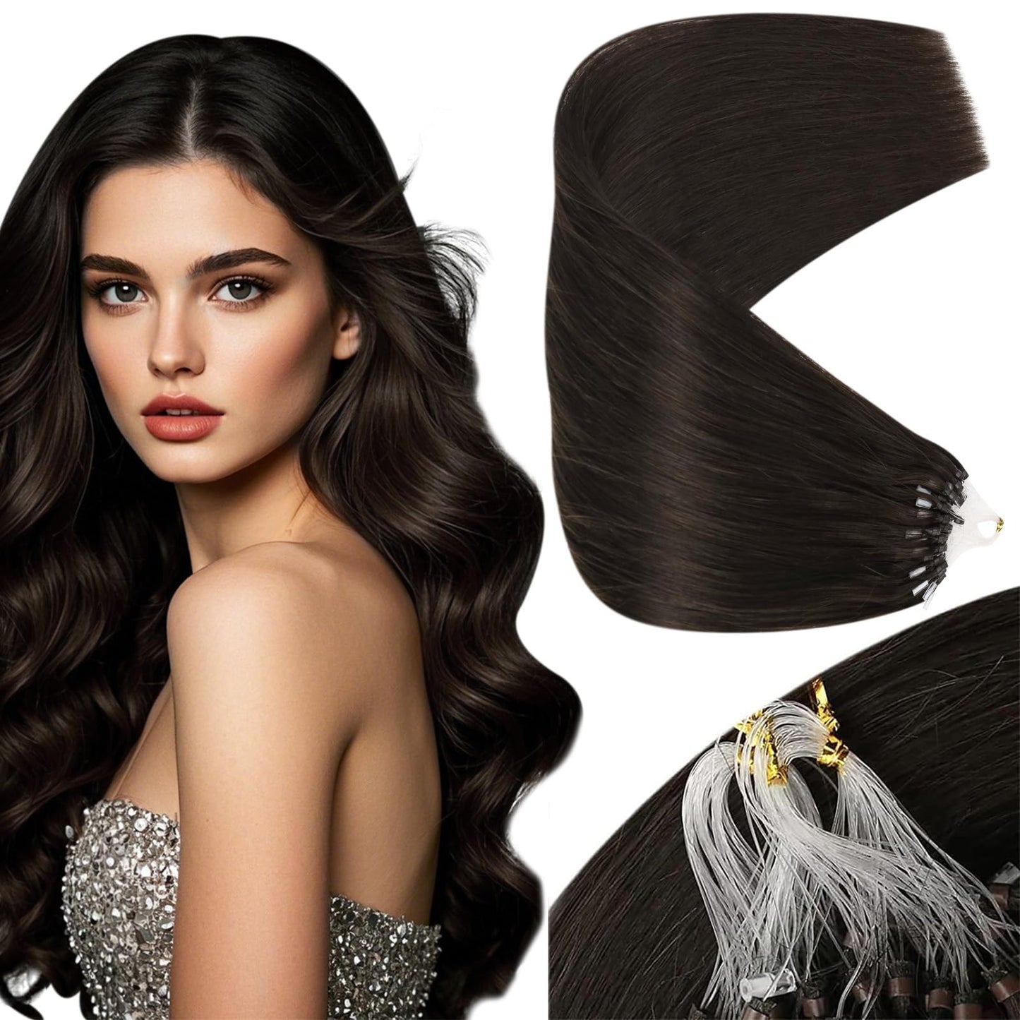 Sunny Hair Micro Bead Hair Extensions Dark Brown Micro Hair Extensions Real Human Hair Straight Micro Loop Real Human Hair Exten