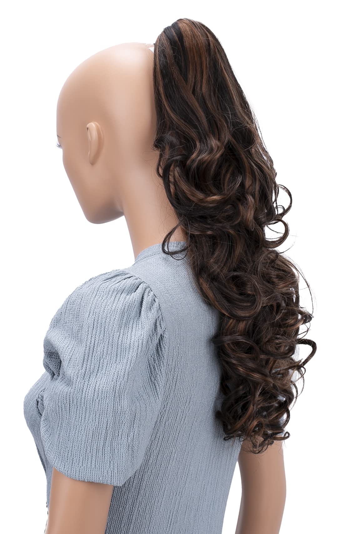 Caisha 20'' Hairpiece Ponytail Clip On Extension With Butterfly Claw Voluminous Wavy Brown Mix H16