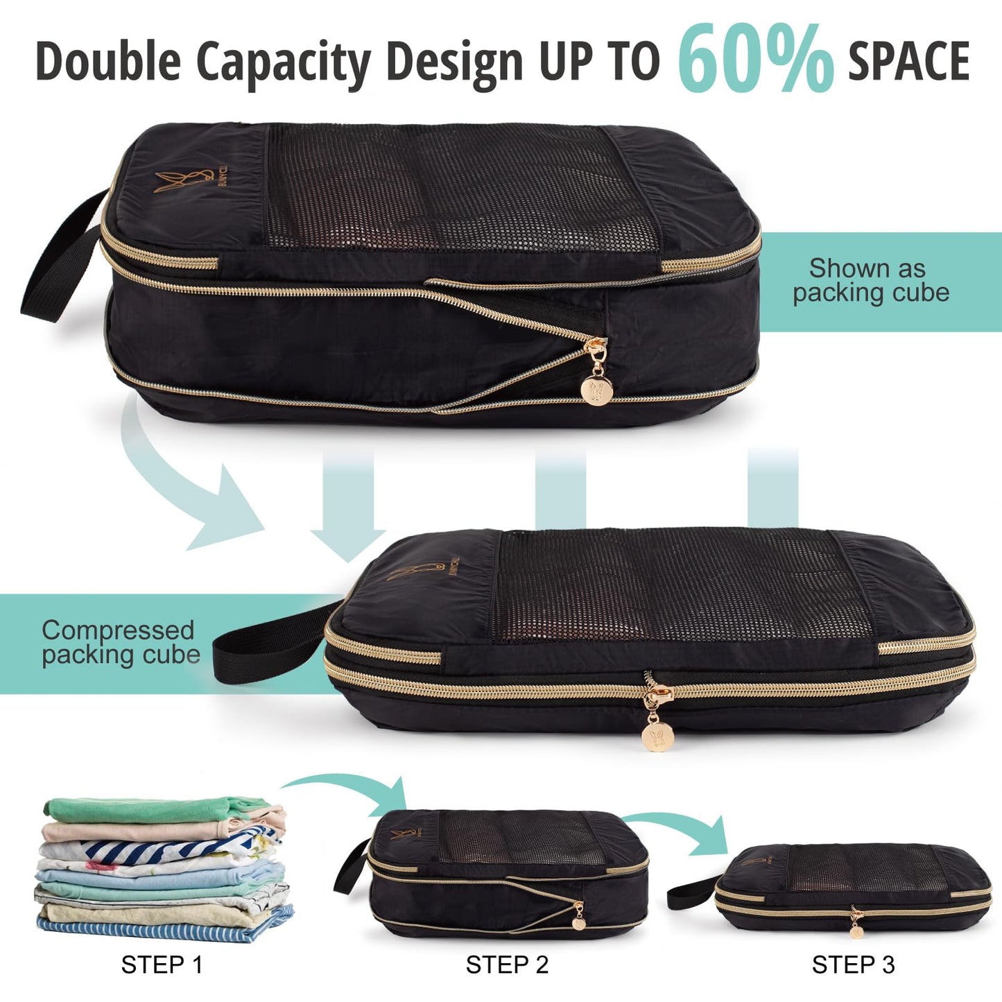 Expandable Compression Packing Cubes for Suitcases,6 Set Lightweight Compressible Travel Packing Organizer for Carry on Suitcase,Organizer Bags Set as Travel Essentials for Women Black