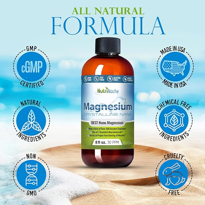 NutriNoche Liquid Magnesium Supplement - 30 PPM of Nano Sized Magnesium Particles Absorbed at a Cellular Level - Colloidal Minerals
