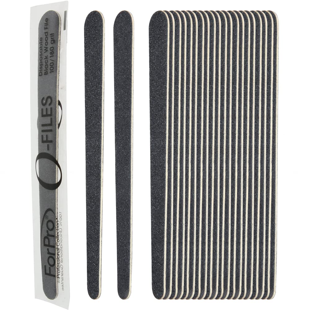 Forpro O-Files Wood Boards, Black, 100/180 Grit, Manicure & Pedicure Nail Files, 6    L X .75 W, 100-Count