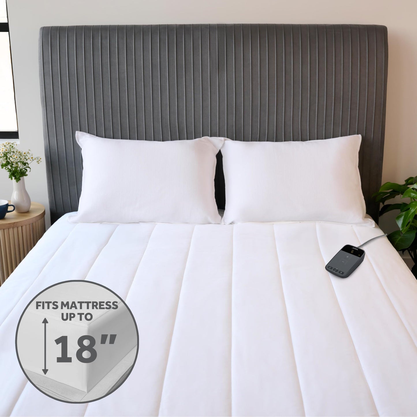Sunbeam Polyester Wi-Fi Connected Mattress Pad, Electric Blanket, 10 Heat Settings, Queen Size