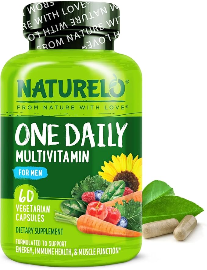 NATURELO Mens Multivitamins - One Daily Multivitamin for Men with Vitamins, Minerals & Organic Whole Foods, Boost Energy & Health, Non-GMO, 60 Vegetarian Capsules