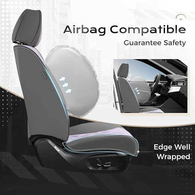 Coverado Car Seat Covers, Front Covers for Cars, Car Seat Cover Front Seats, Automotive Seat Cover, Waterproof, Leather Car Seat Cushion, Universal Interior Seat Protectors for Most Cars Gray-Pruple