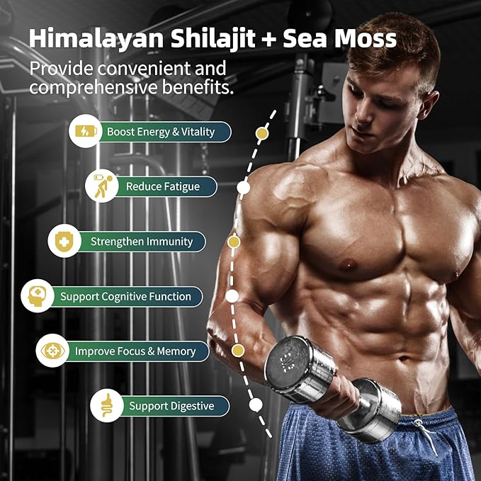 Shilajit for Men and Women, Sea Moss and Shilajit Bundle Pill, All in 1 Supplements with Coenzyme Q10, Black Seed, Ashwagandha, Taurine, Burdock for Energy, Antioxidant & Immune Support, 240 Capsule