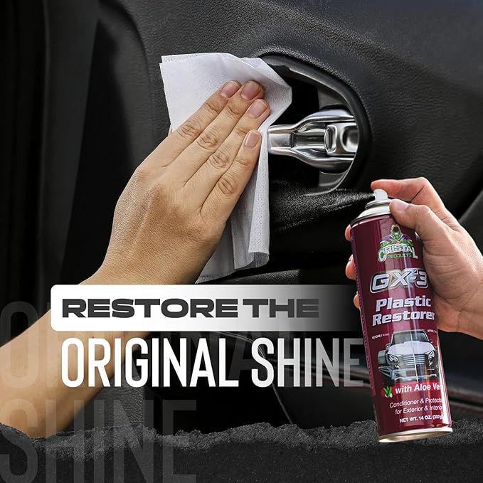 GX-3 Plastic Restorer – Black Plastic Restorer for Cars & Automotive Trim Restorer – Interior Car Cleaner & Exterior Faded Plastic, Vinyl & Rubber Renewer with Aloe Vera 12PK (8 fl oz)