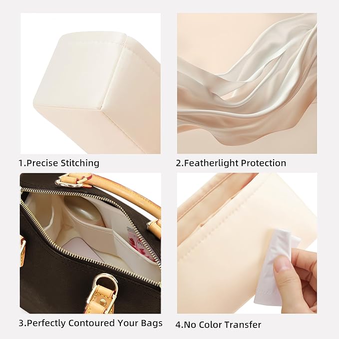 DGAZ Silk Purse Organizer Insert Fits LV Speedy 16/20/25/30/35/45 bags，Silky Smooth Bag Organizer，Luxury Handbag & Tote Shaper（Craie，New nano 16）