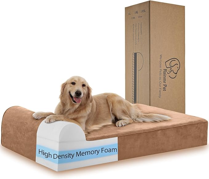 Orthopedic Dog Beds for Large Dogs, 7" Memory Foam Dog Beds with Waterproof Liner, Chew Proof Microsuede Cover, Removable and Washable, Nonskid Bottom, 48"x30" L Khaki