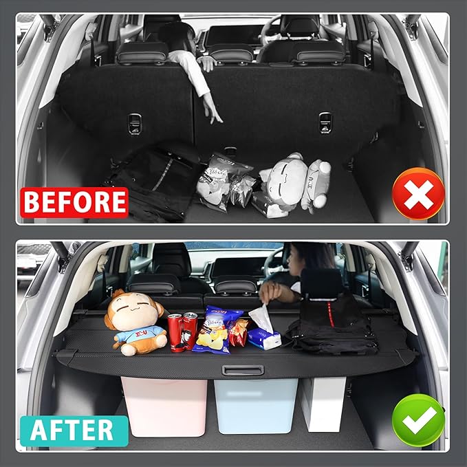 Cargo Cover for Volkswagen VW Tiguan 2024-2018 (Not Fit 2026 Tiguan) Accessories Retractable Trunk Cover Security Shielding Shade Cargo Luggage Cover Trunk Privacy Protection