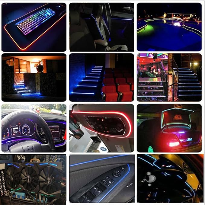 3m/9.8ft 5m/16ft Car Home LED Strip Ambient Light 2mm Plastic Optic Fiber Cable Skirt Tube Kit with 12V LED Light Source Illuminator (Pink,3m/9.8ft)