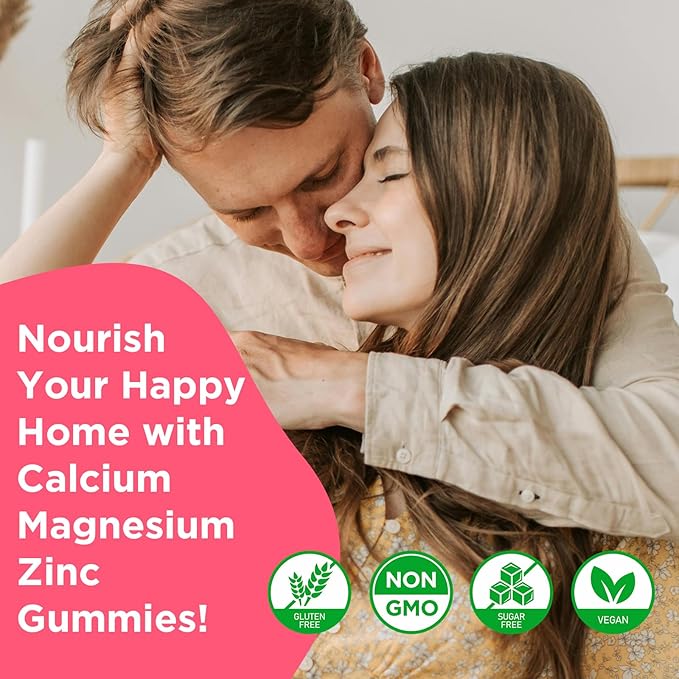 Calcium Magnesium Zinc Gummies with Vitamin D3, Sugar Free Calcium Gummies for Women Men, High Potency Magnesium Gummies for Bone & Muscle & Immune Health, Raspberry Flavor - 120 Count