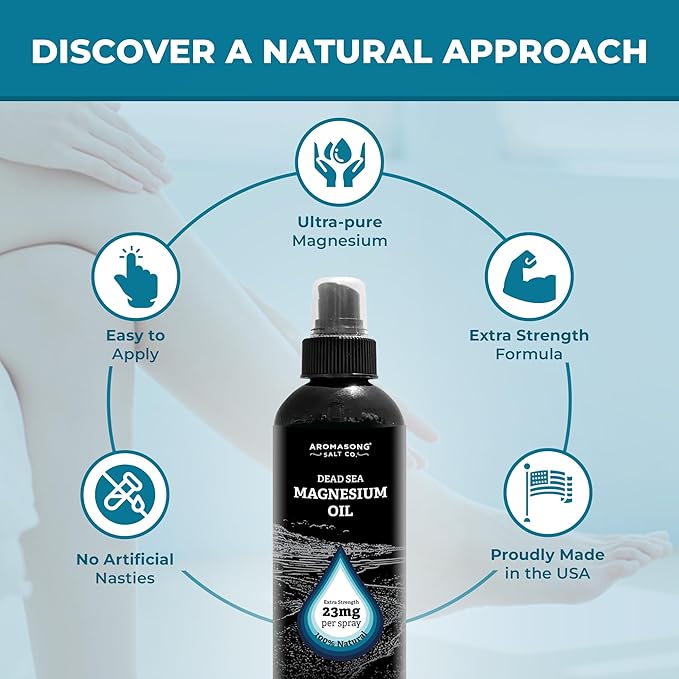 Aromasong Extra Strength Ultra-Pure Magnesium Spray + OptiMSM (23mg Magnesium in Each Spray) 8 Oz, Known to be Used for Leg Discomfort and Promotes Calm Sleep…
