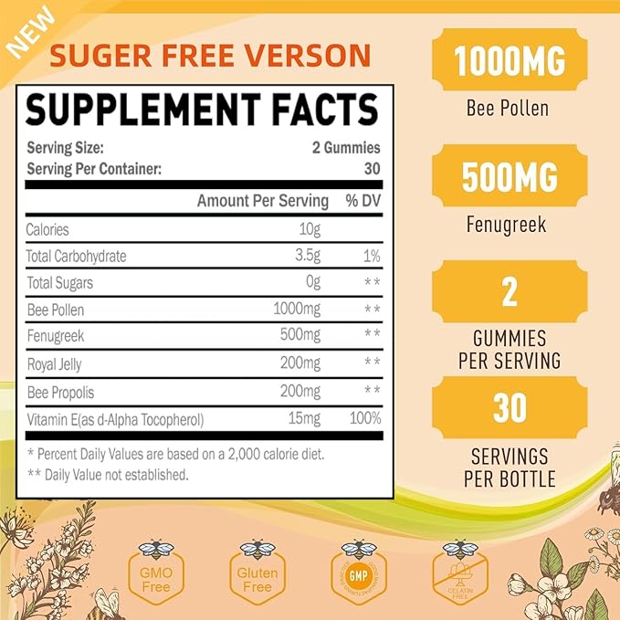 Oregano Oil Gummies + Bee Pollen 1000mg Sugar Free Gummies