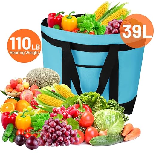 CIVJET Insulated Reusable Tote Bag for Grocery Shopping for Women/Men, Pizza/Food Delivery Bag to Keep Food Cold/Hot for Commercial Food Transport, Cooler bags for Travel/Beach/Picnic, Blue